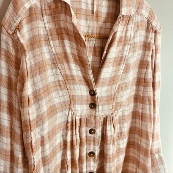 Free People Size Small All About the Feels Plaid Baby Doll Button Boho Top C16 - Picture 4 of 8